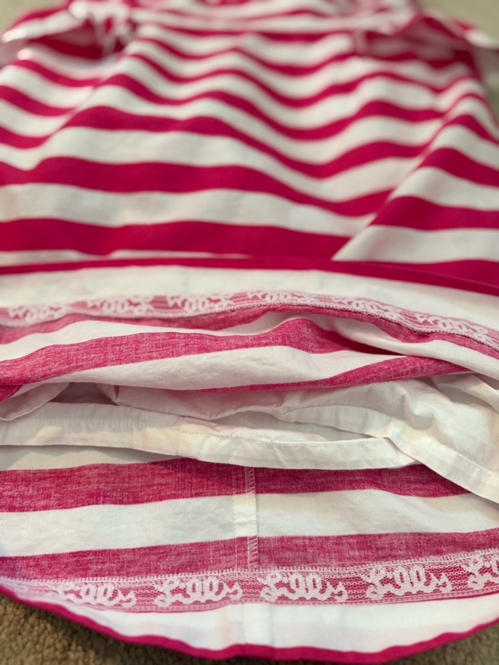 Y2K Lilly Pulitzer White Strapless Mini Dress Pink Stripes Trim Peplum Ruffle - Picture 7 of 10